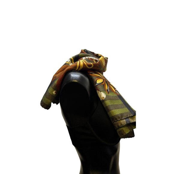 Burberry Floral & Geometric Green Multicolor Silk Scarf - Picture 3 of 6